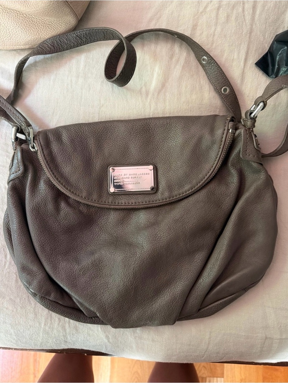 Marc by Marc Jacobs Taupe Brown Pebbled Leather Shoulder Bag